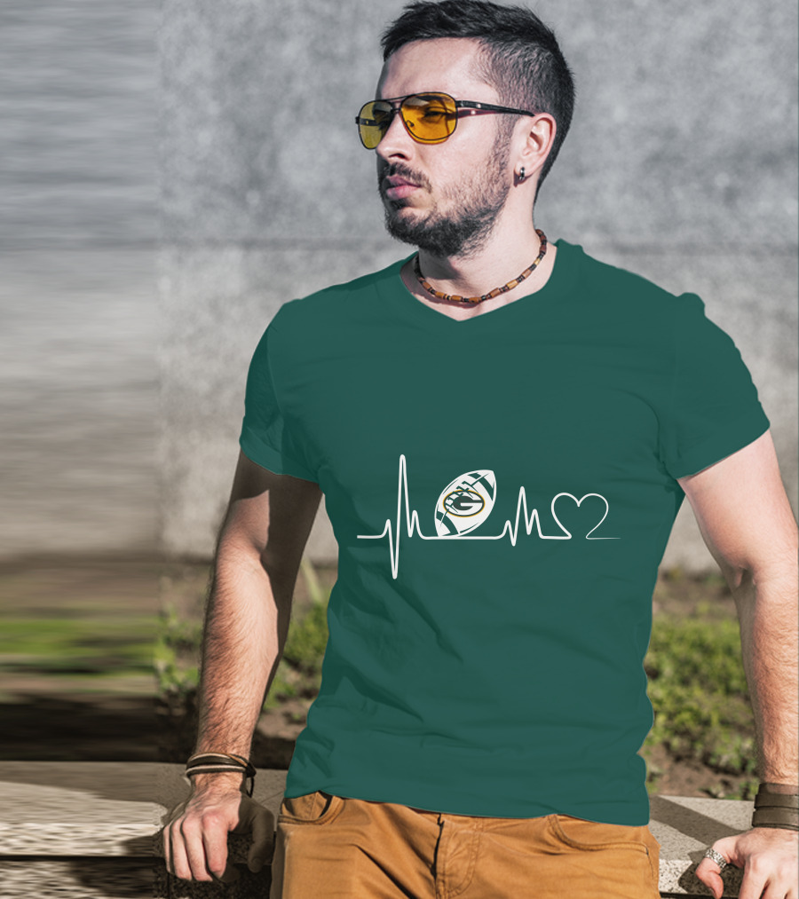 Green Bay Packers Heartbeat ECG Line Football Love T-Shirt