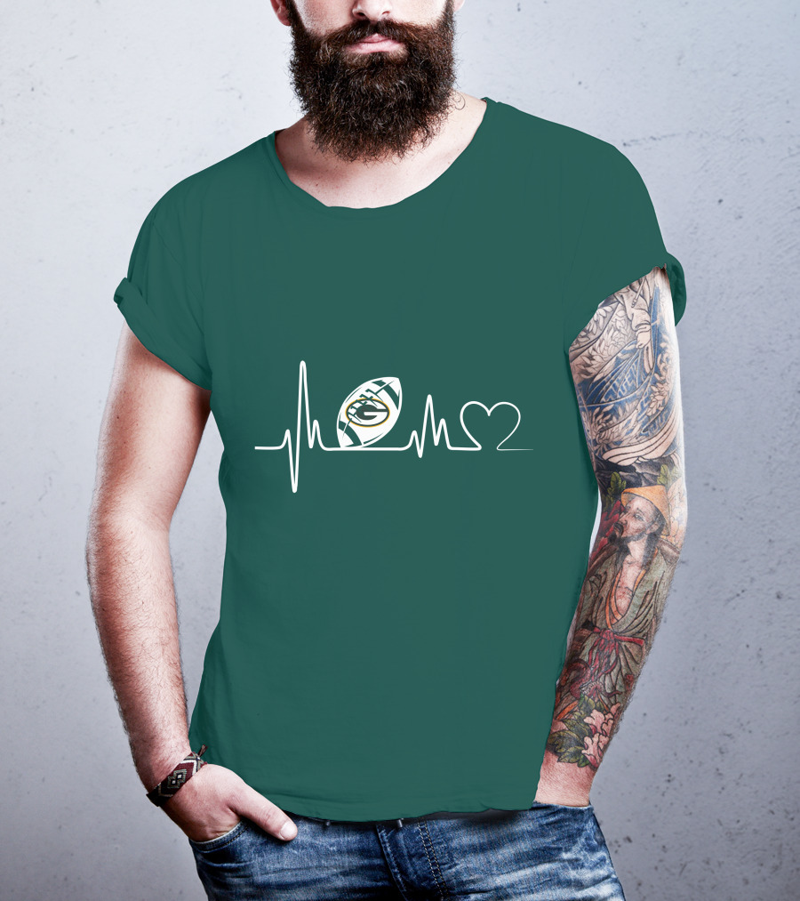Green Bay Packers Heartbeat ECG Line Football Love T-Shirt