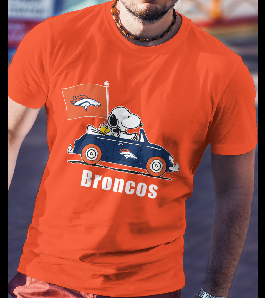 Denver Broncos Snoopy Car Broncos Flag T-Shirt