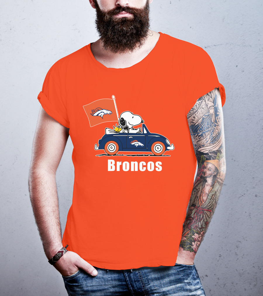 Denver Broncos Snoopy Car Broncos Flag T-Shirt