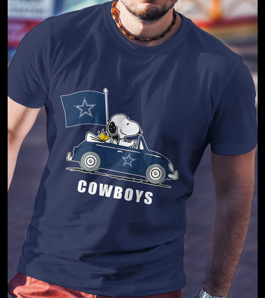 Cowboys Snoopy Dallas Cowboys Flag Peanuts Woodstock Car Blue Star T-Shirt