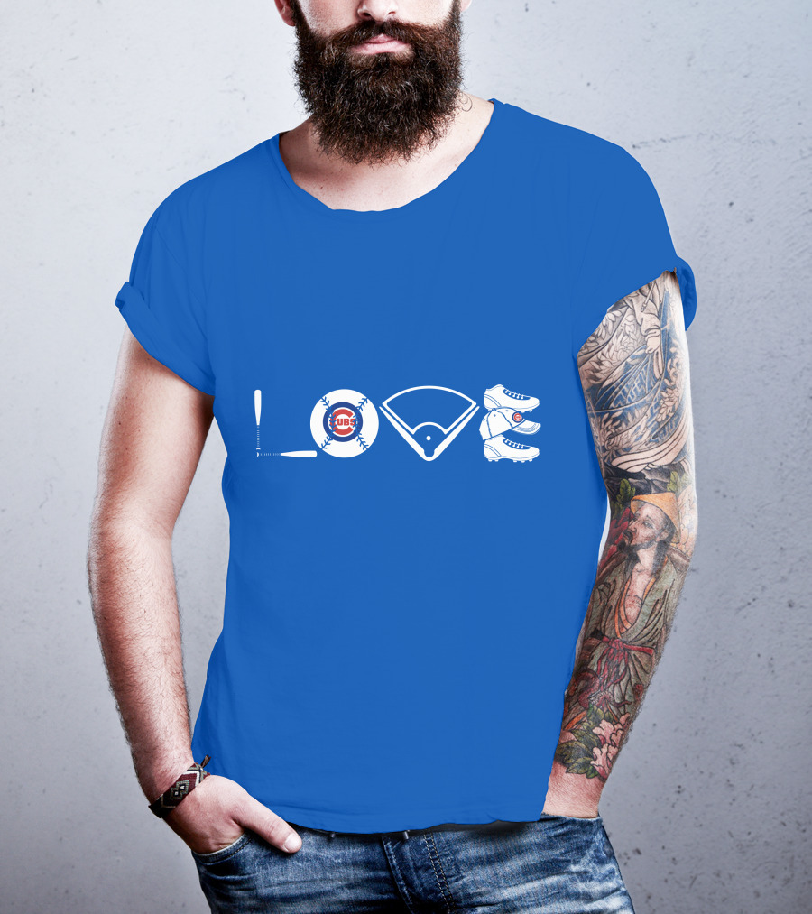 Love Cubs Baseball Field Bat Cleats T-Shirt