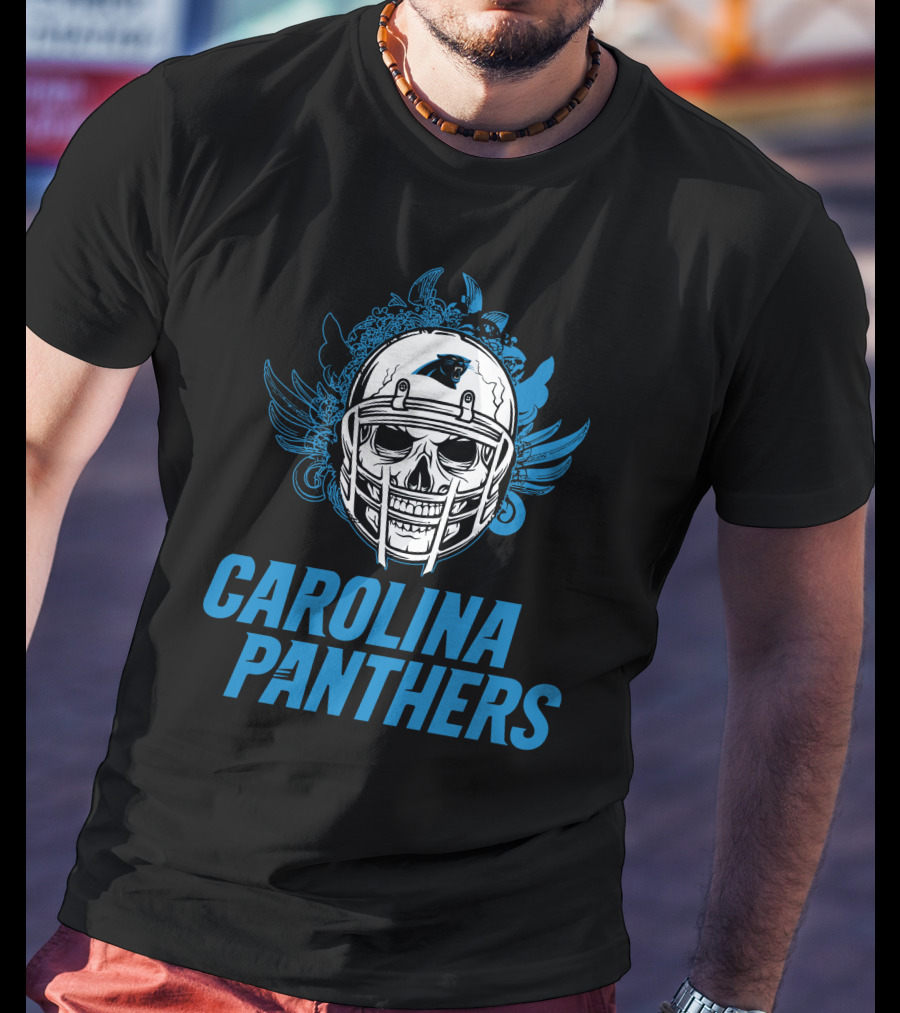 Carolina Panthers Skull Helmet Blue Wings T-Shirt