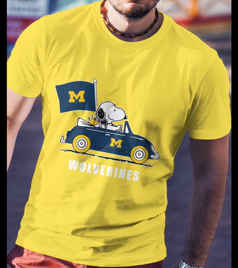 Michigan Wolverines Snoopy Driving With Flag T-Shirt