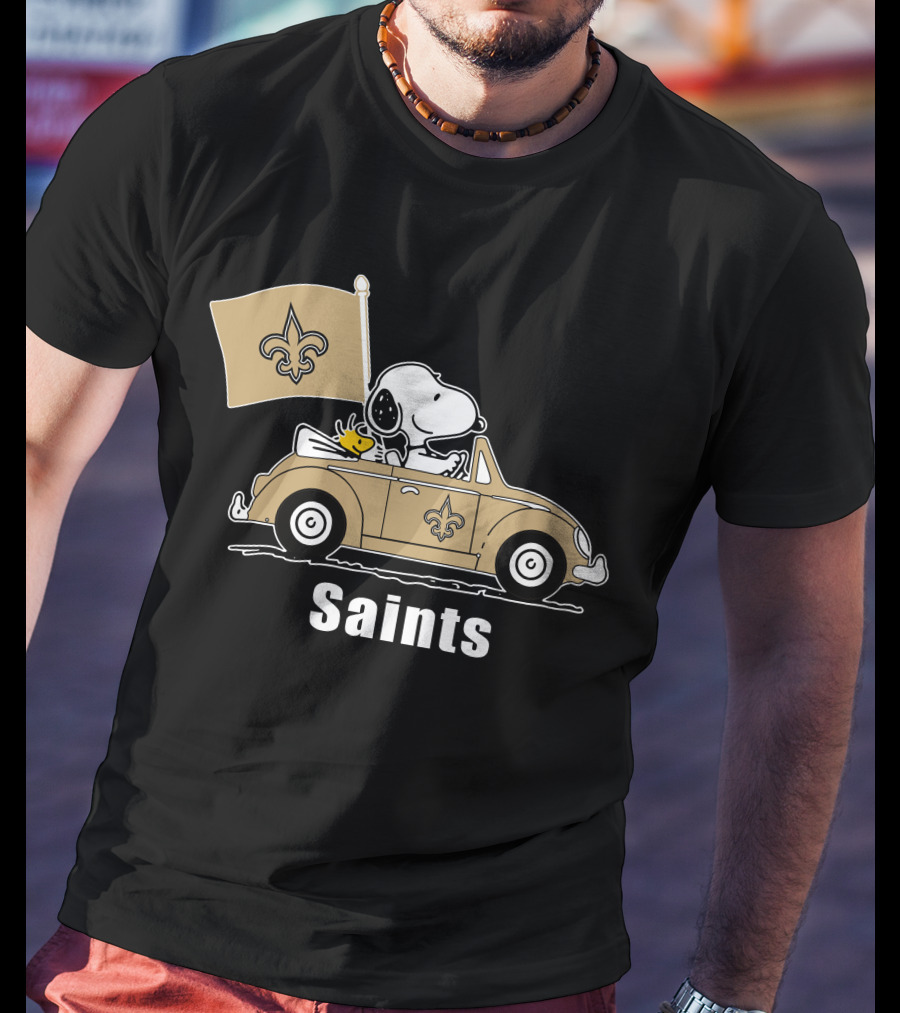 Saints Snoopy Woodstock Car Fleur-de-Lis Flag T-Shirt