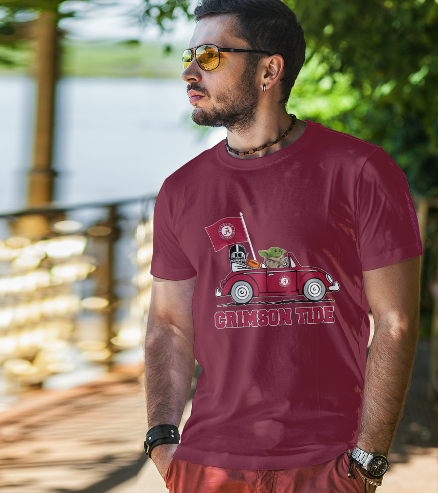Alabama Crimson Tide Darth Vader Baby Yoda Car Riding Star Wars Football T-Shirt