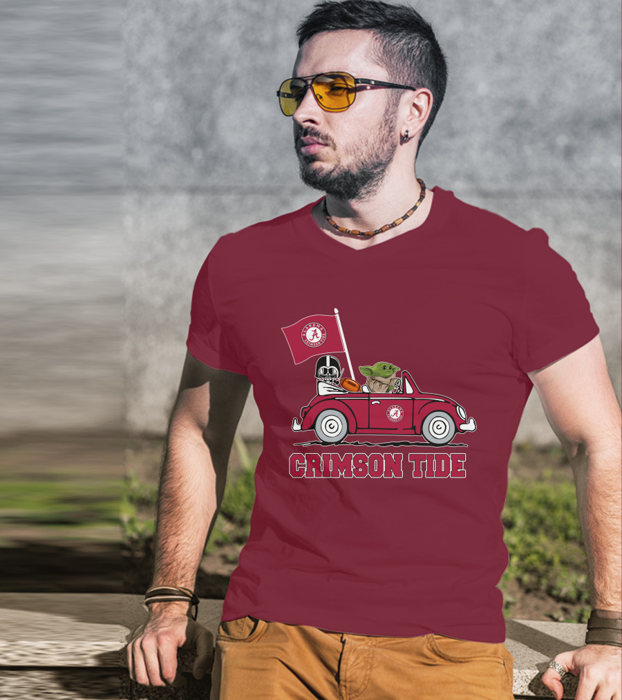 Alabama Crimson Tide Darth Vader Baby Yoda Car Riding Star Wars Football T-Shirt