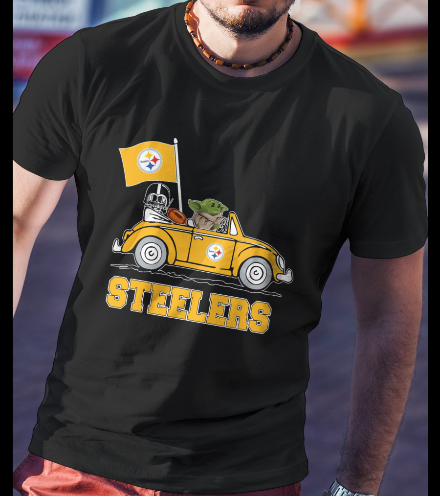 Pittsburgh Steelers Darth Vader Baby Yoda Driving Steelers Car T-Shirt