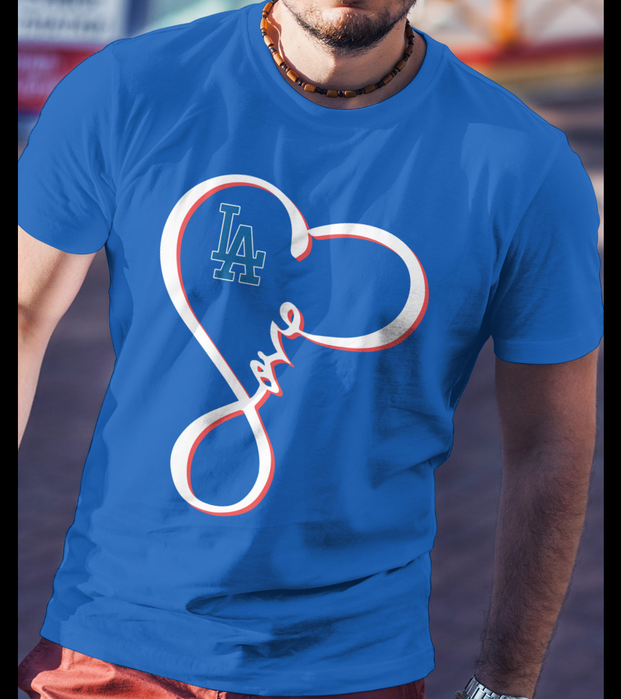 LA Dodgers Love Script With Heart-Shaped T-Shirt