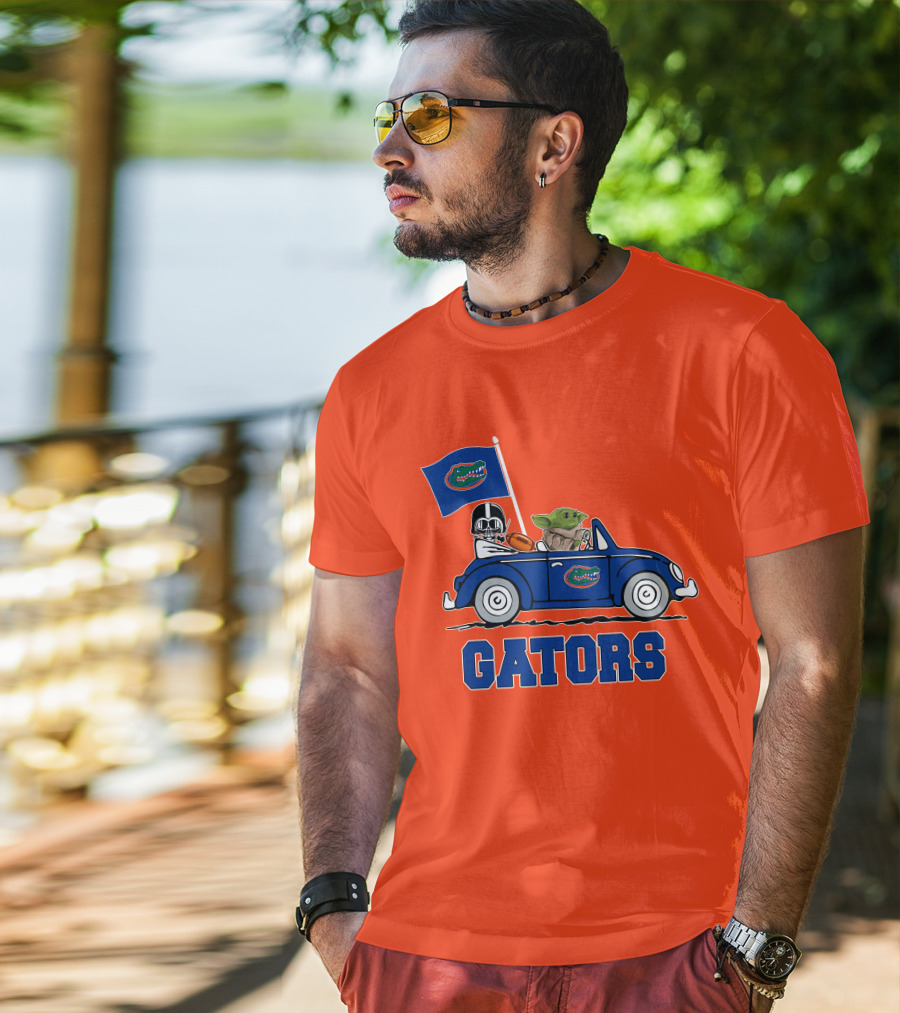 Florida Gators Darth Vader Baby Yoda Driving Car Star Wars Football T-Shirt