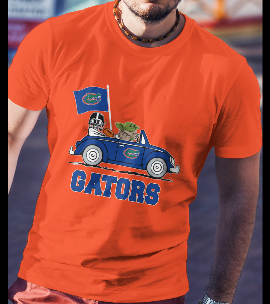 Florida Gators Darth Vader Baby Yoda Driving Car Star Wars Football T-Shirt