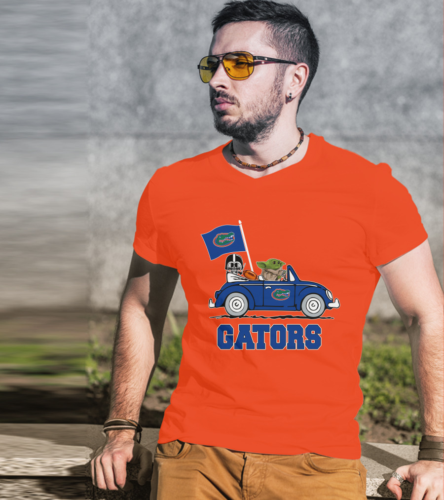 Florida Gators Darth Vader Baby Yoda Driving Car Star Wars Football T-Shirt
