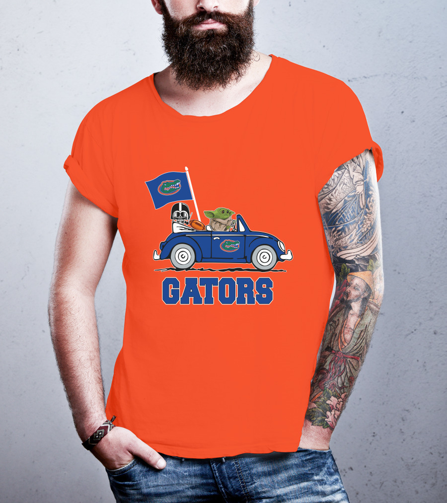 Florida Gators Darth Vader Baby Yoda Driving Car Star Wars Football T-Shirt