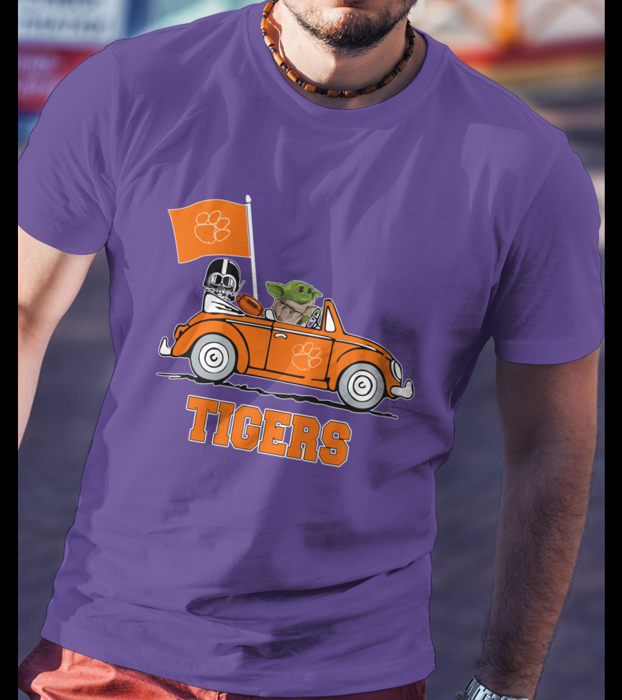 Clemson Tigers Darth Vader Baby Yoda Driving Star Wars Football Car T-Shirt