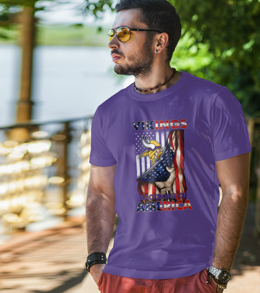Vikings Backbone Of America Flag And Helmet T-Shirt