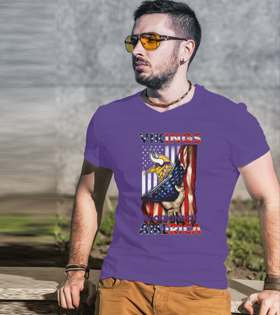 Vikings Backbone Of America Flag And Helmet T-Shirt