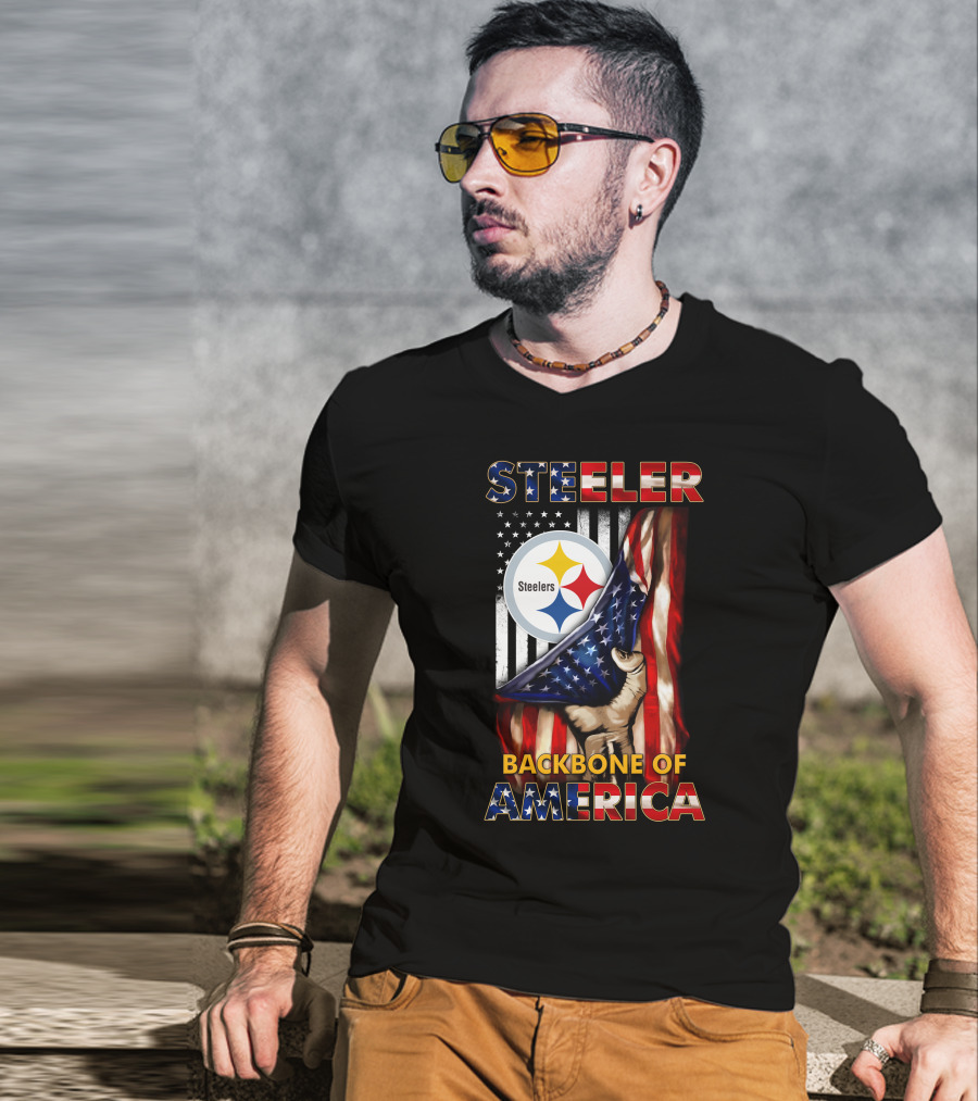 Steelers Backbone Of America American Flag Football Fan Pride T-Shirt