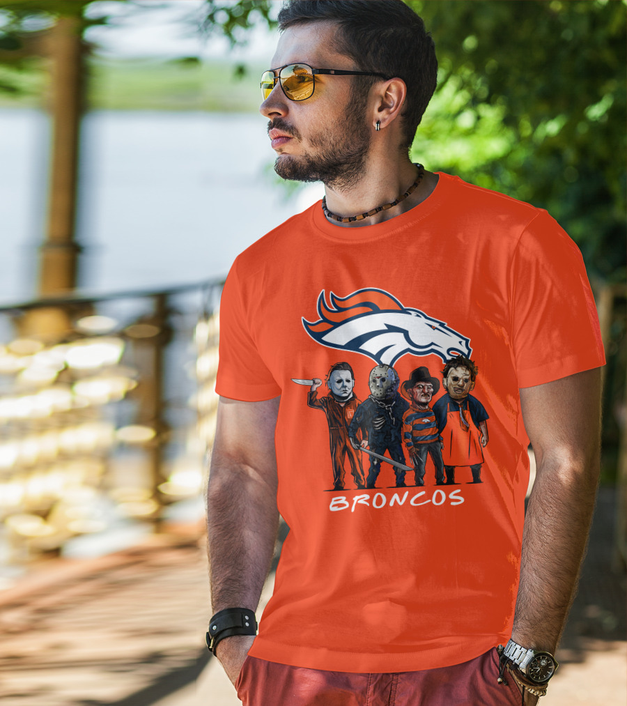 Broncos Halloween Slasher Squad Denver Team Horror Icons T-Shirt