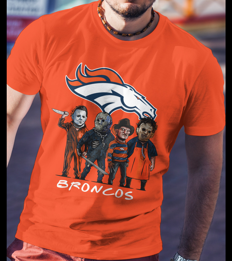 Broncos Halloween Slasher Squad Denver Team Horror Icons T-Shirt