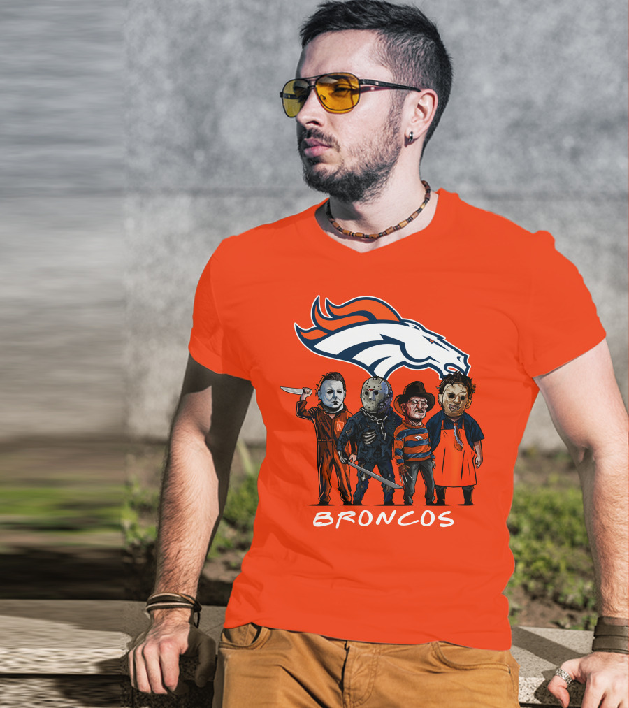 Broncos Halloween Slasher Squad Denver Team Horror Icons T-Shirt