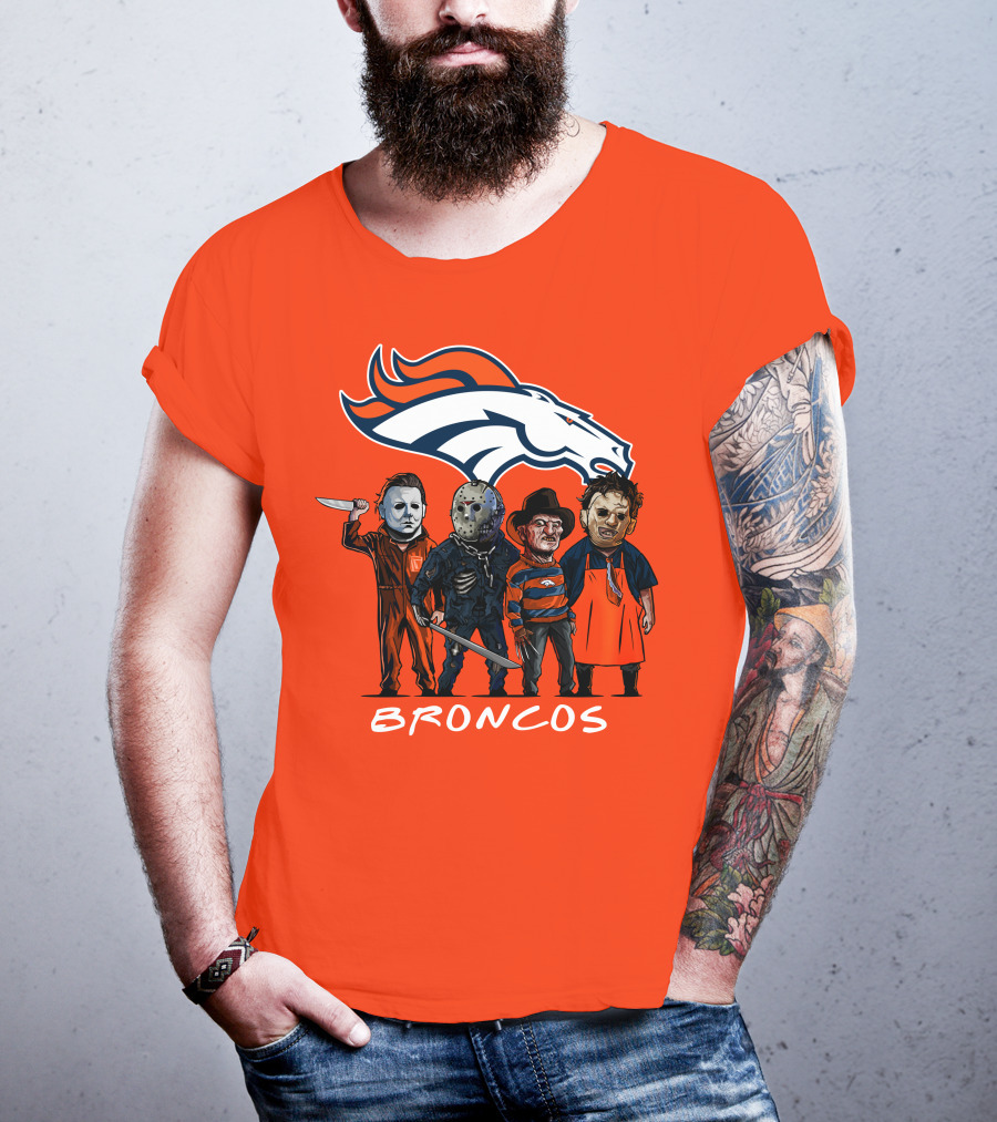 Broncos Halloween Slasher Squad Denver Team Horror Icons T-Shirt