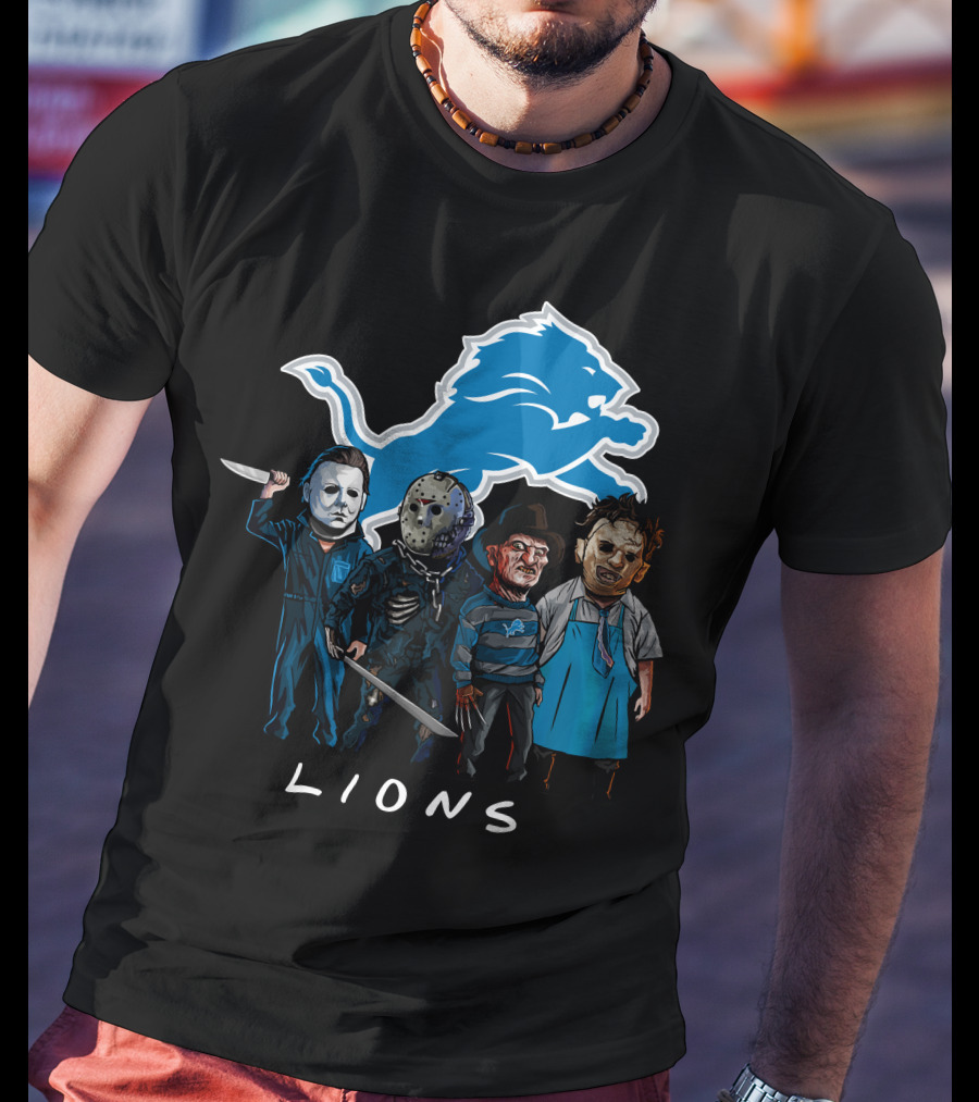 Detroit Lions Halloween Horror Characters Team Squad T-Shirt