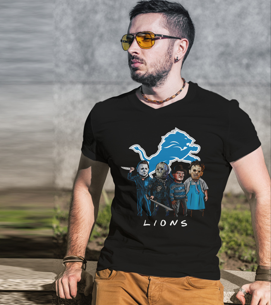 Detroit Lions Halloween Horror Characters Team Squad T-Shirt