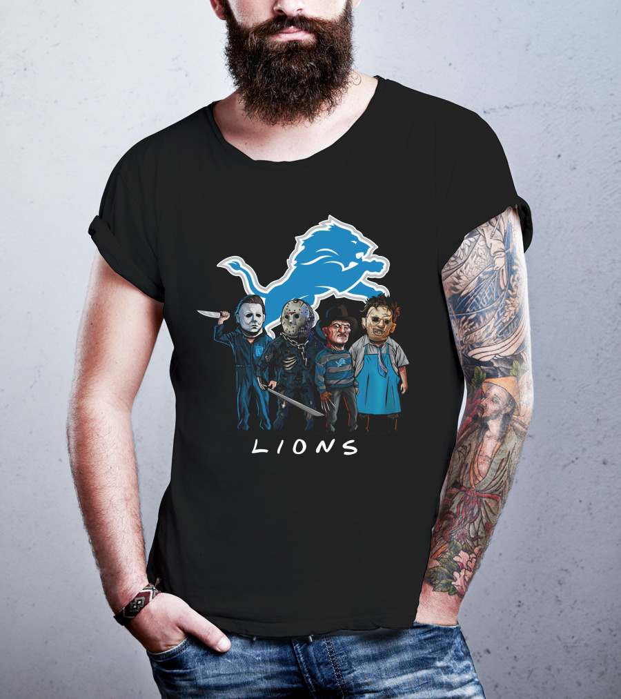 Detroit Lions Halloween Horror Characters Team Squad T-Shirt