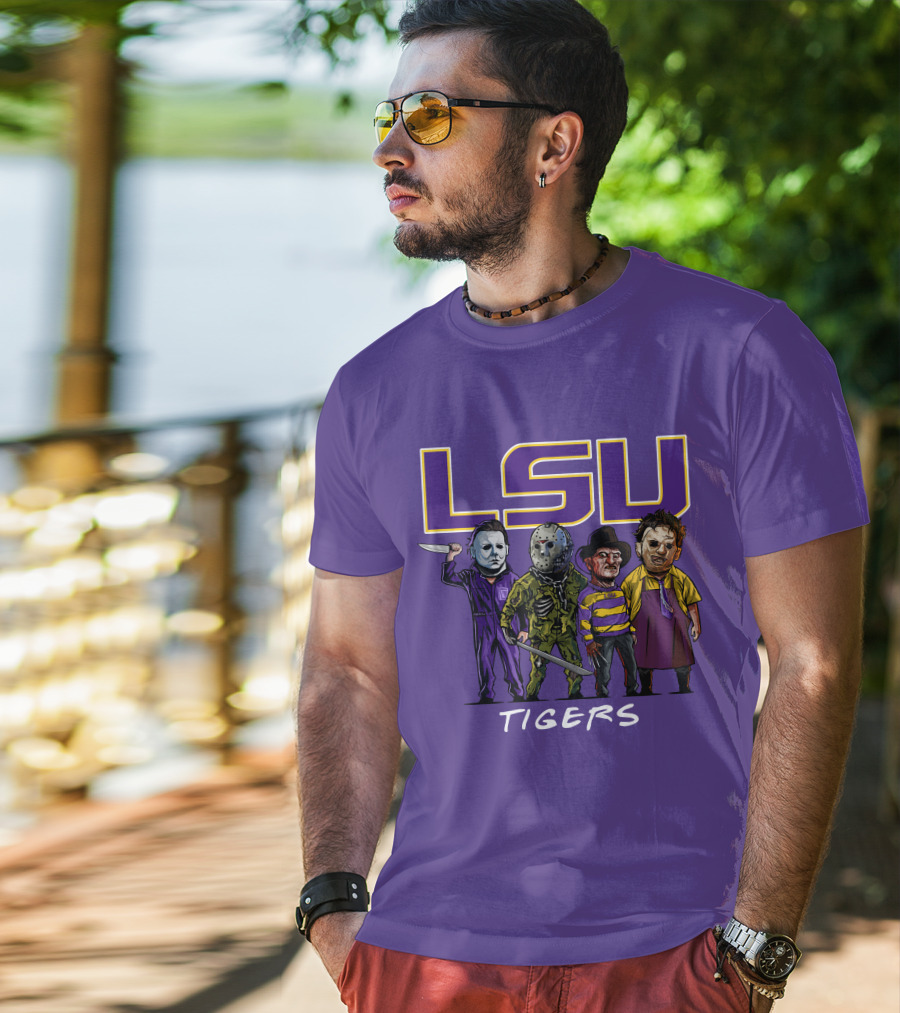 LSU Tigers Halloween The Slasher Squad Teams Horror Characters T-Shirt