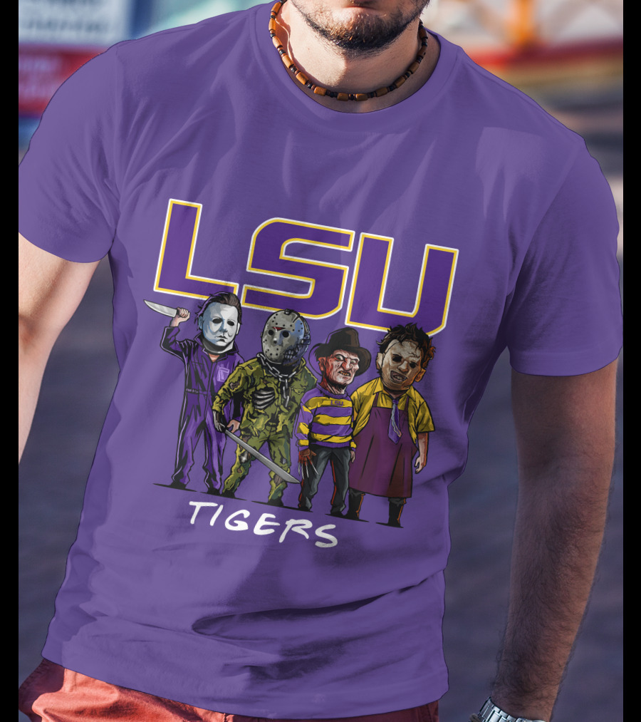 LSU Tigers Halloween The Slasher Squad Teams Horror Characters T-Shirt