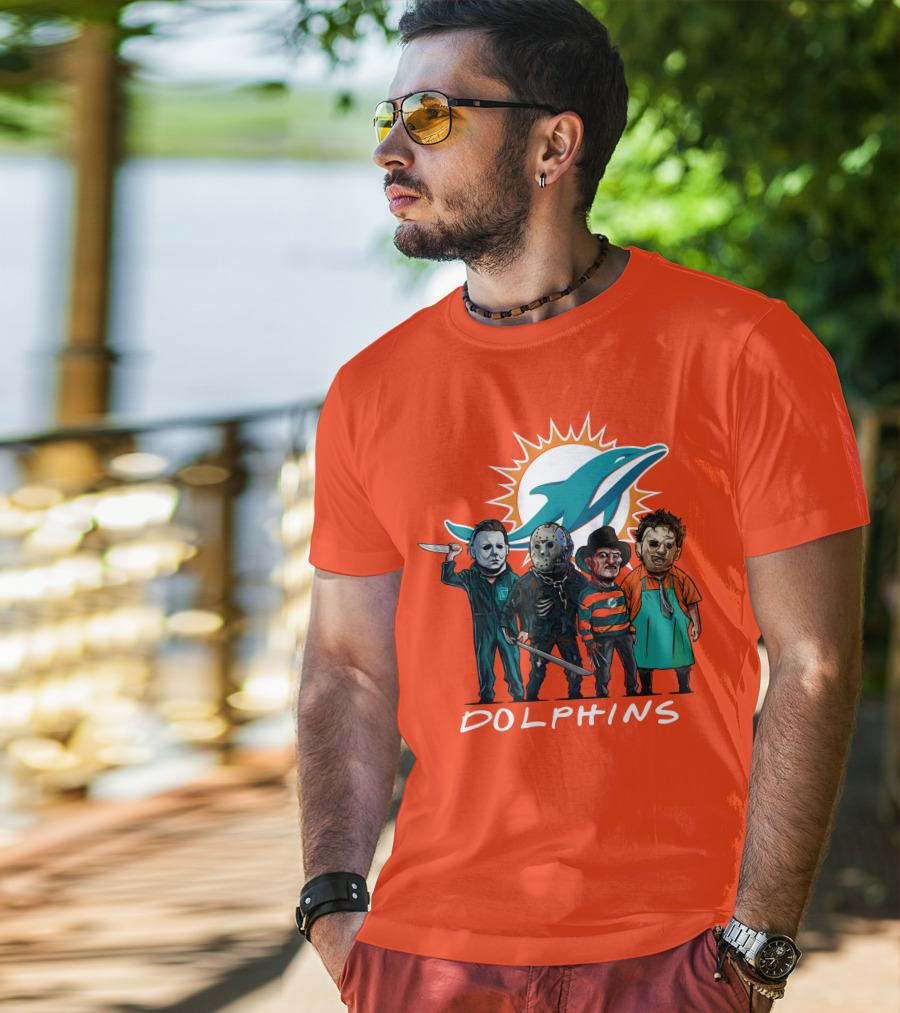 Miami Dolphins Halloween The Slasher Squad Teams Horror Characters T-Shirt