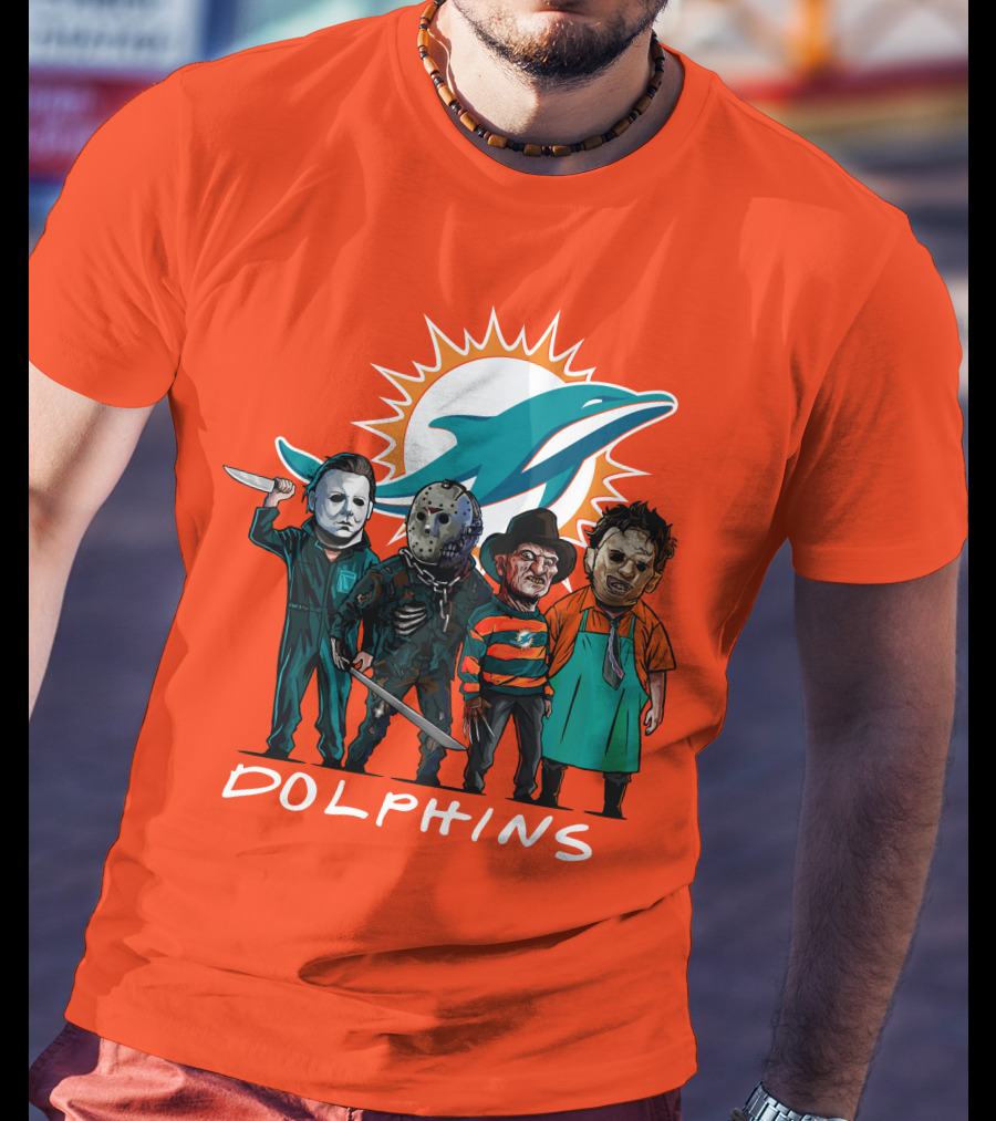 Miami Dolphins Halloween The Slasher Squad Teams Horror Characters T-Shirt