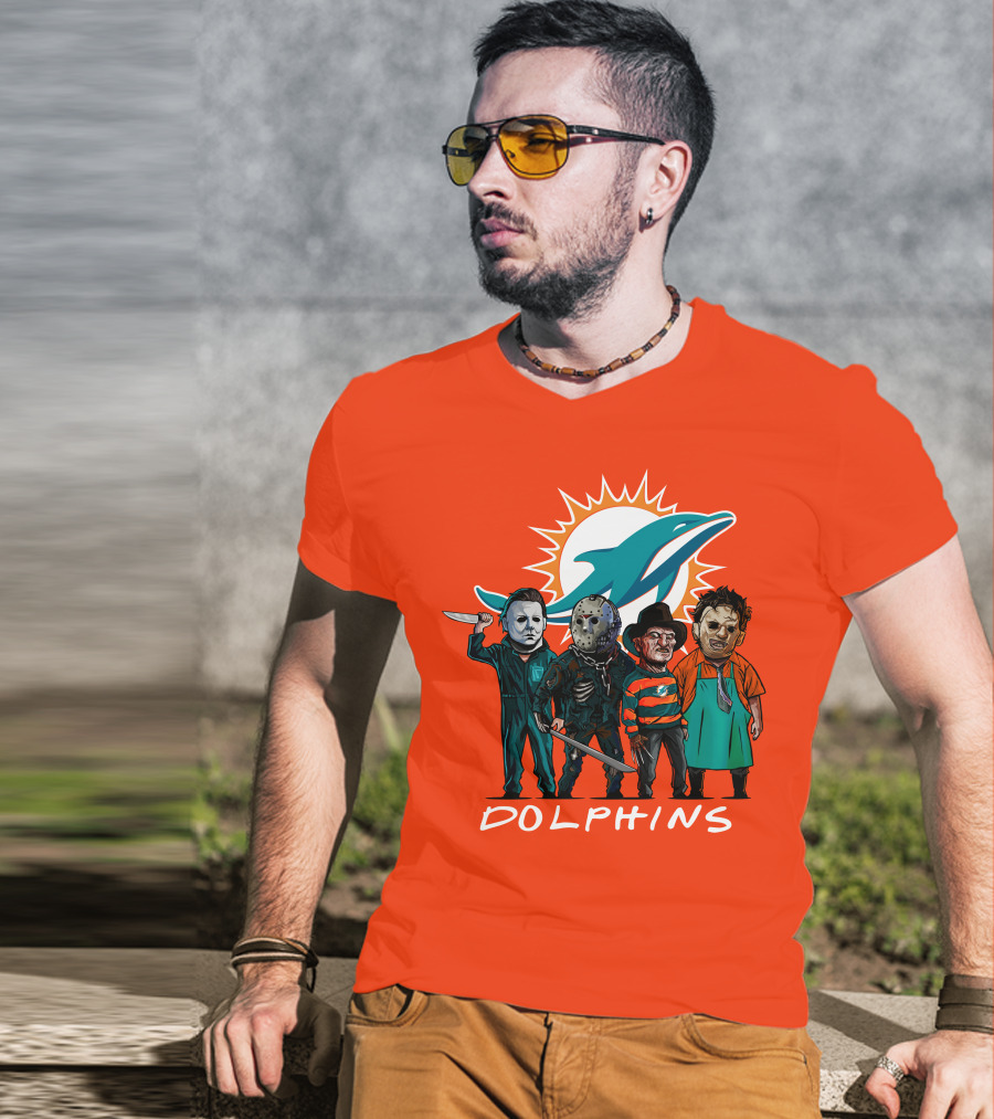 Miami Dolphins Halloween The Slasher Squad Teams Horror Characters T-Shirt