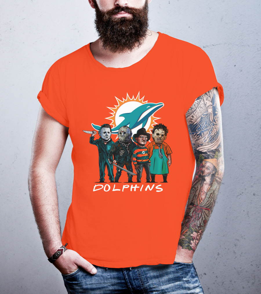 Miami Dolphins Halloween The Slasher Squad Teams Horror Characters T-Shirt