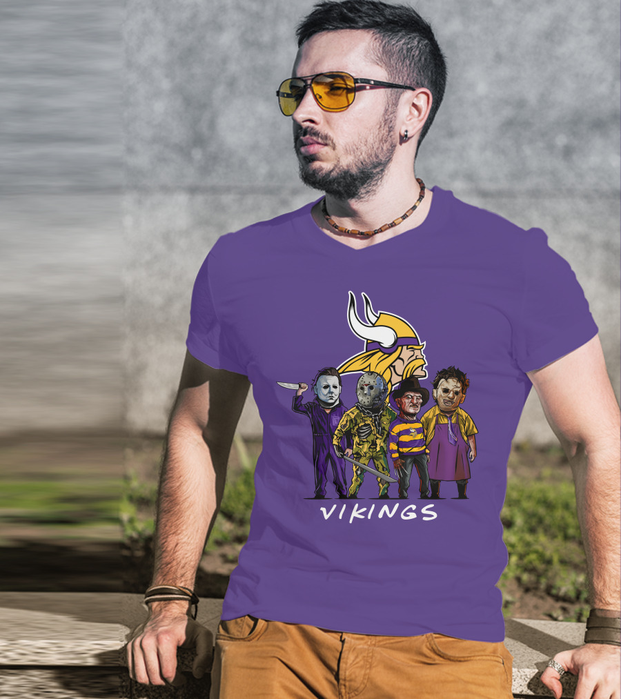 Minnesota Vikings Halloween Horror Icons Team Squad T-Shirt