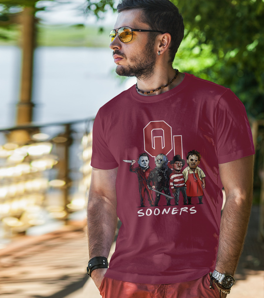 Oklahoma Sooners Halloween Slasher Squad Horror Icons T-Shirt