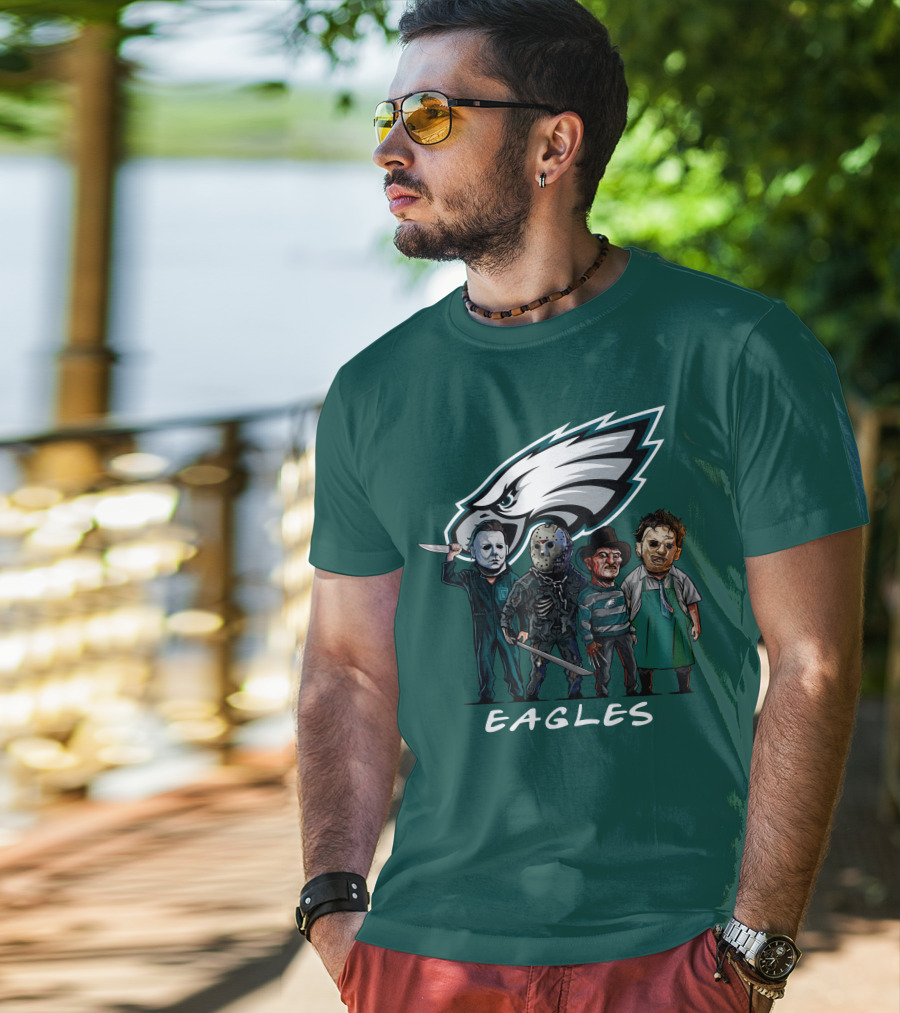 Philadelphia Eagles Halloween The Slasher Squad Horror Team Characters T-Shirt
