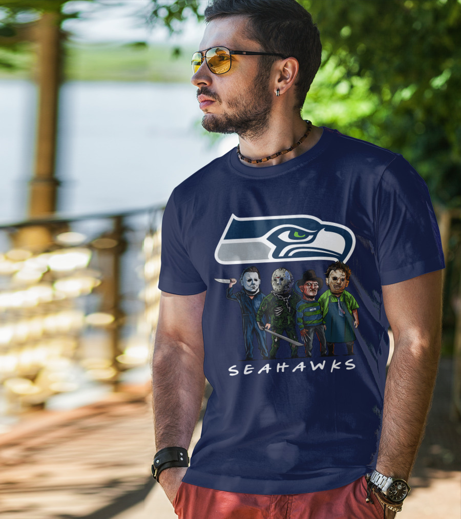 Seattle Seahawks Halloween The Slasher Squad Teams Horror Characters T-Shirt
