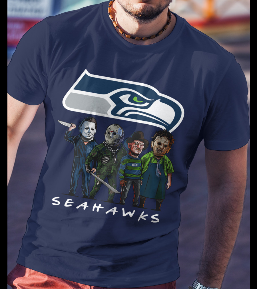 Seattle Seahawks Halloween The Slasher Squad Teams Horror Characters T-Shirt