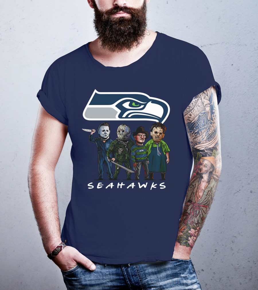 Seattle Seahawks Halloween The Slasher Squad Teams Horror Characters T-Shirt
