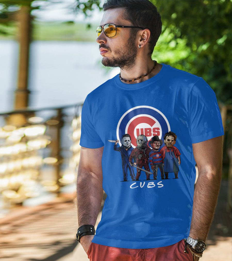 Chicago Cubs Halloween Slasher Squad Featuring Iconic Horror Characters T-Shirt