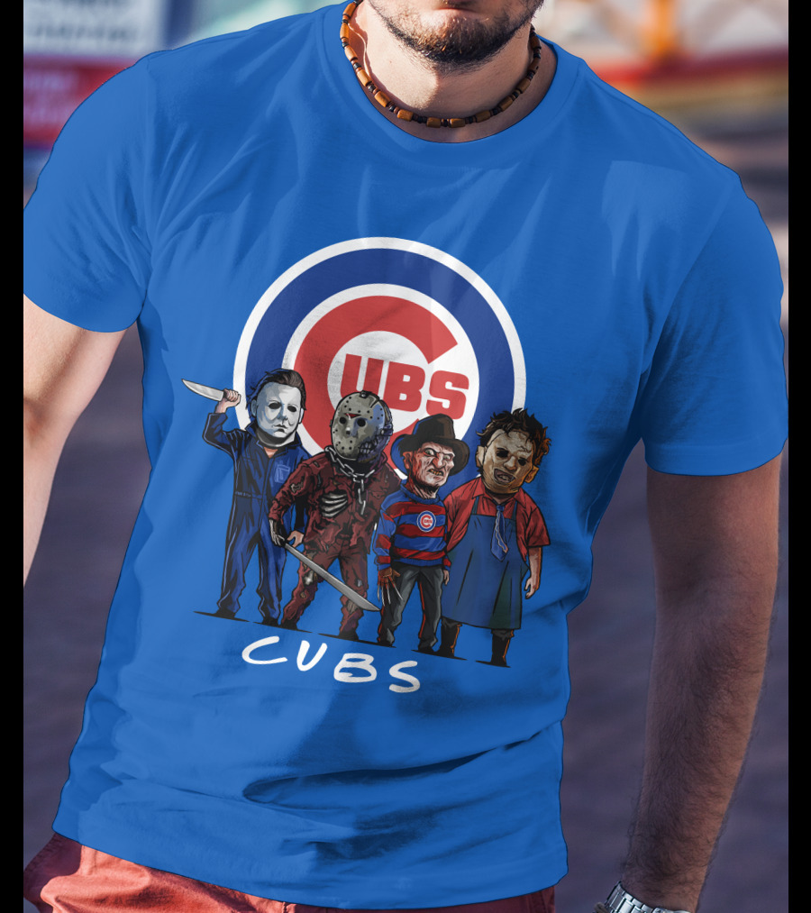 Chicago Cubs Halloween Slasher Squad Featuring Iconic Horror Characters T-Shirt