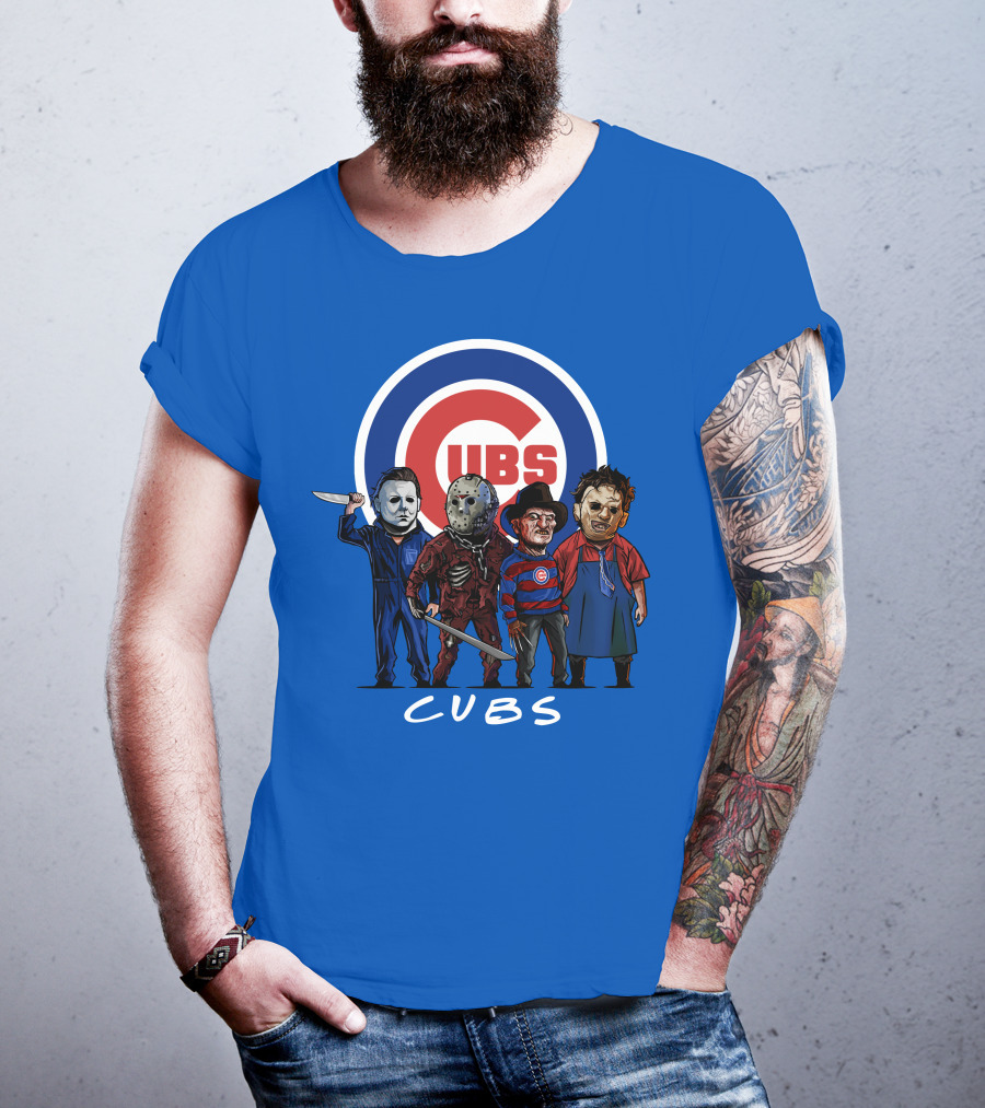 Chicago Cubs Halloween Slasher Squad Featuring Iconic Horror Characters T-Shirt