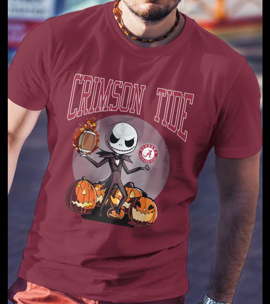 Crimson Tide Alabama Jack Skellington Halloween Football Pumpkins T-Shirt