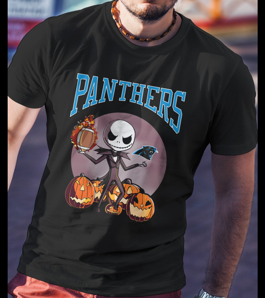 Panthers Jack Skellington Halloween Pumpkins Football T-Shirt