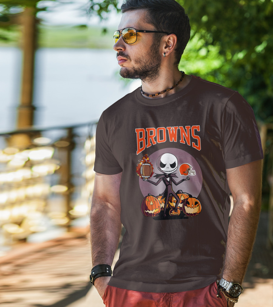 Browns Jack Skellington Cleveland Halloween Football Pumpkins T-Shirt