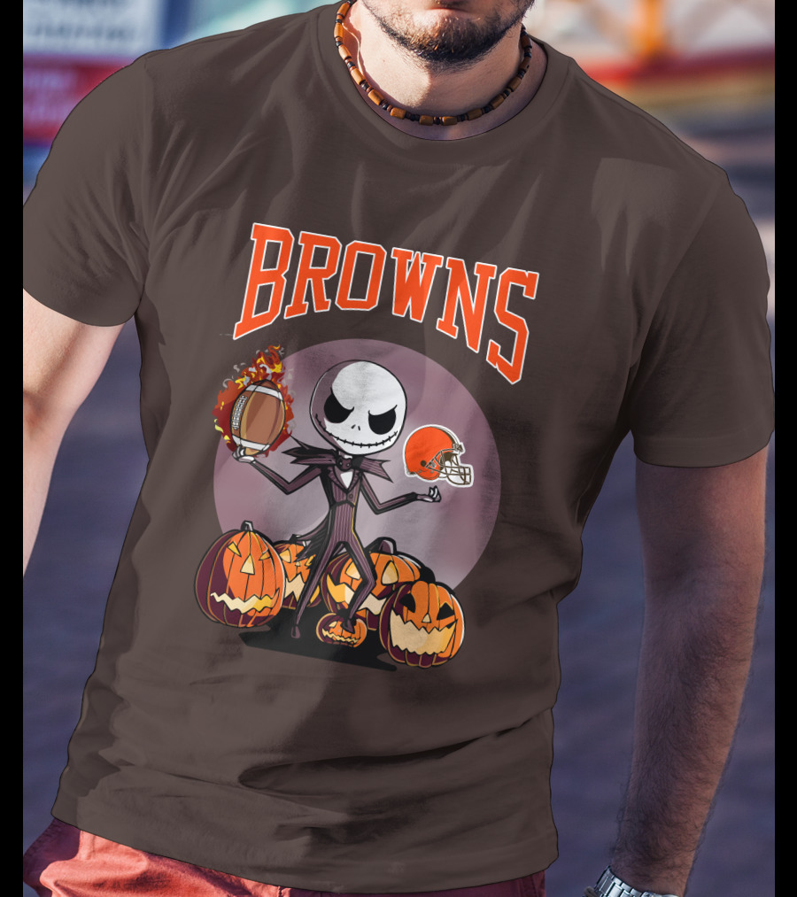 Browns Jack Skellington Cleveland Halloween Football Pumpkins T-Shirt