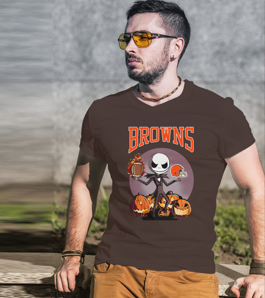 Browns Jack Skellington Cleveland Halloween Football Pumpkins T-Shirt