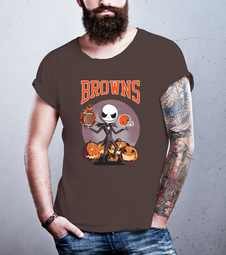 Browns Jack Skellington Cleveland Halloween Football Pumpkins T-Shirt