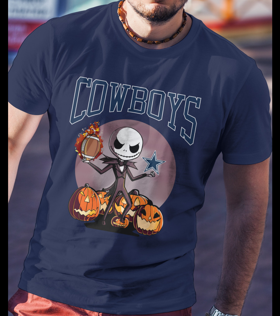 Cowboys Jack Skellington Halloween Football Pumpkins T-Shirt